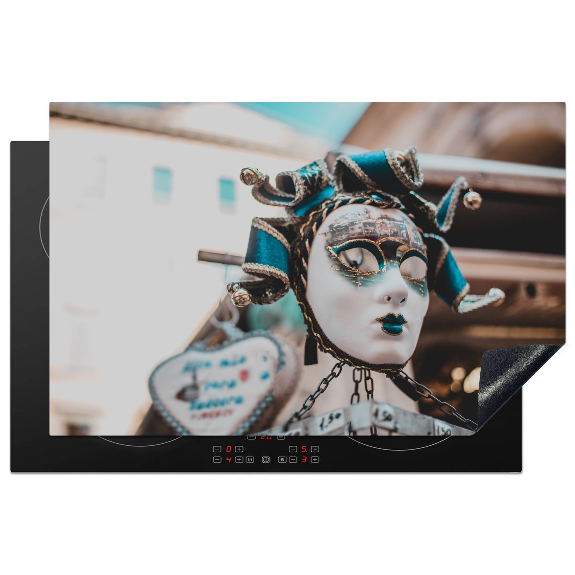 MuchoWow Herdblende-/Abdeckplatte Karnevalsmaske - Italien - Venedig, Vinyl, (1 tlg), 81x52 cm, Induktionskochfeld Schutz für die küche, Ceranfeldabdeckung