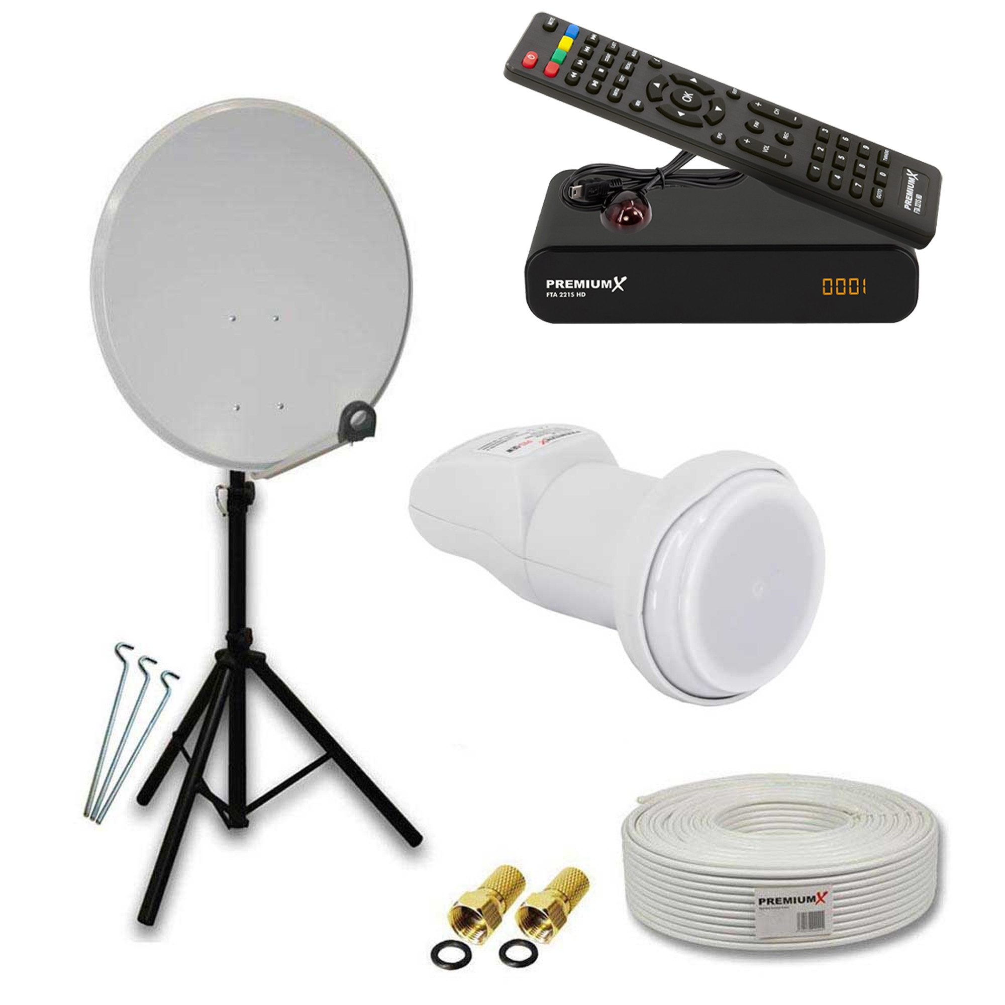 SAT Anlage 60cm Antenne ALU Single LNB Kabel Stativ Receiver SAT-Antenne