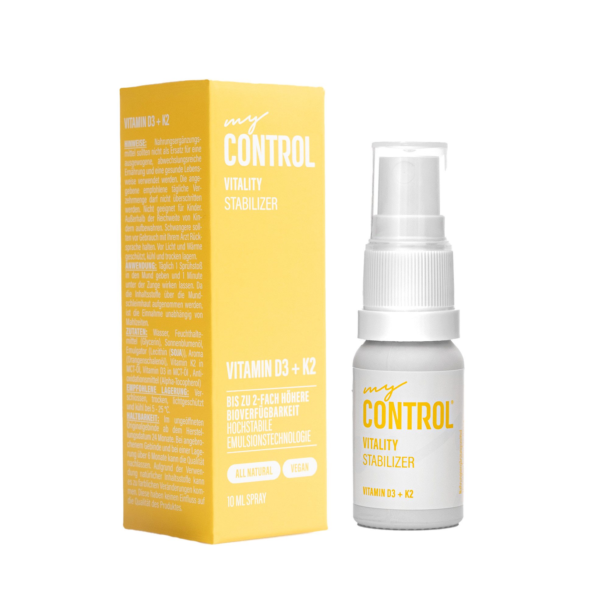 my Control® Vitality Stabilizer - Vitamin D3 + K2 Spray, 10 ml, Natürliches Vitamin D3 + K2; 2-fach höhere Bioverfügbarkeit