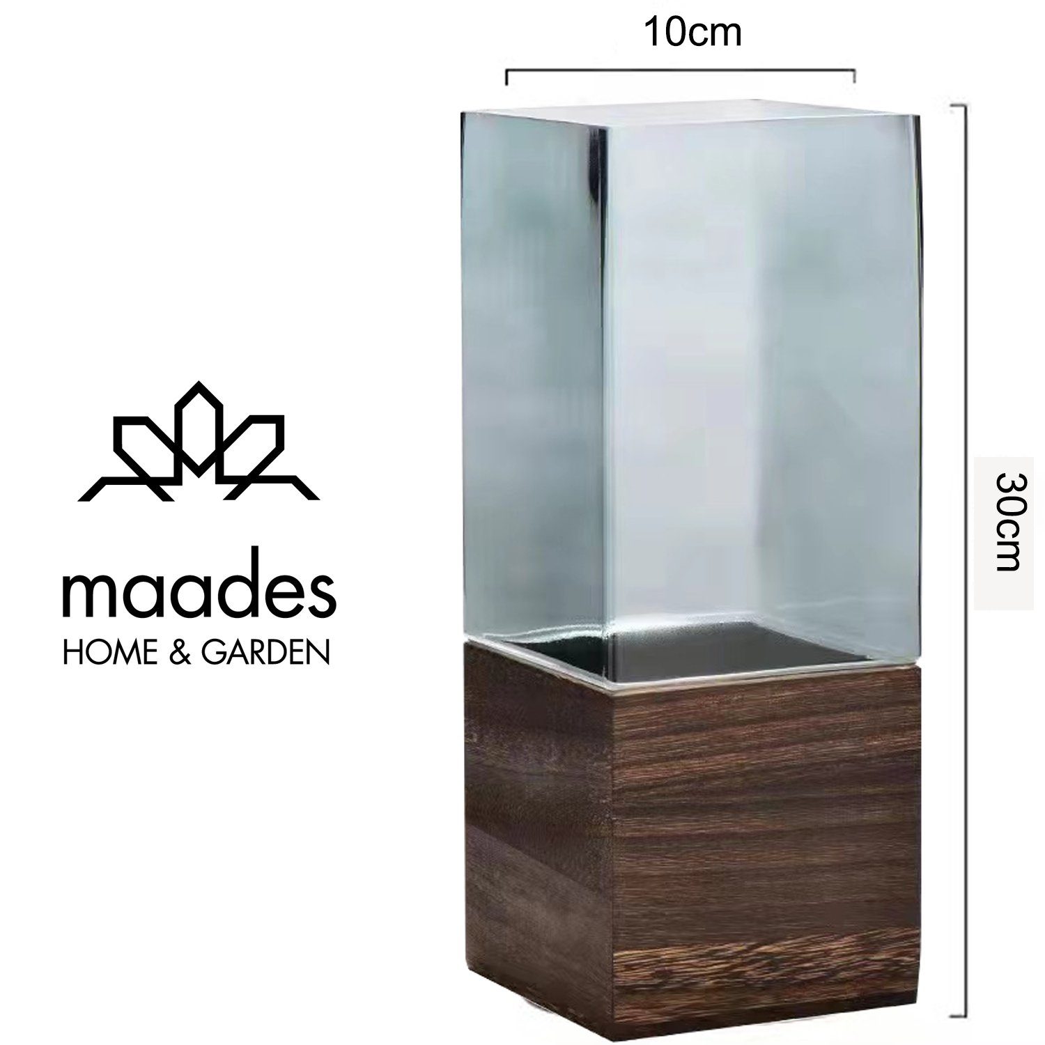 Marrakesch Orient & Mediterran Interior Tischvase Moderne Glasvase Madrid handgefertigt aus Glas in Grau 30 cm im Trend (1 St), abnehmbarer Holzsockel