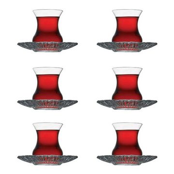 Pasabahce Gläser-Set Aurora, Glas, Teeglas Set 12 Teilig mit Untertassen, Spülmaschinengeeignet