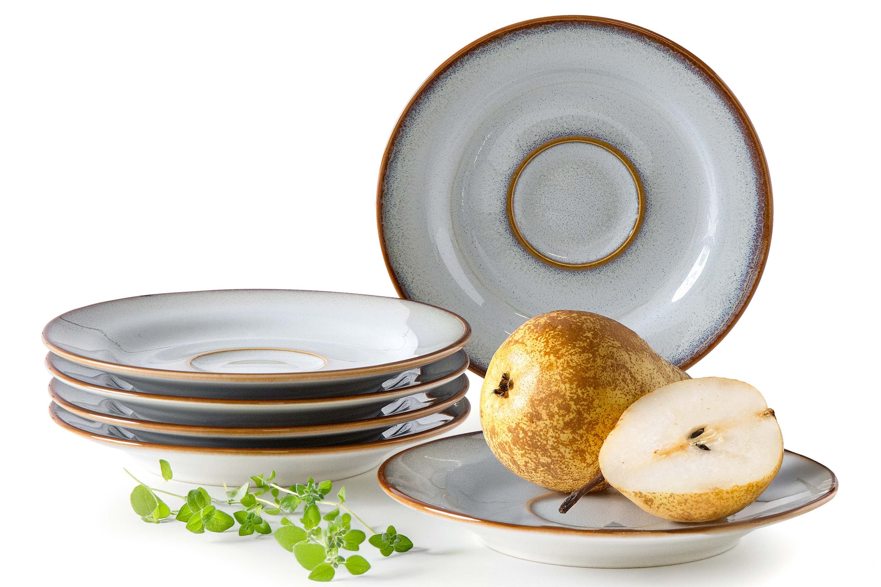 Ritzenhoff & Breker Untertasse RITZENHOFF & BREKER PORTOFINO Espressountertassen-Set, KONSIMO, (6 St), jedes Stück ein Unikat, zietloses Design, Reaktivglasur grau/blau/weiß