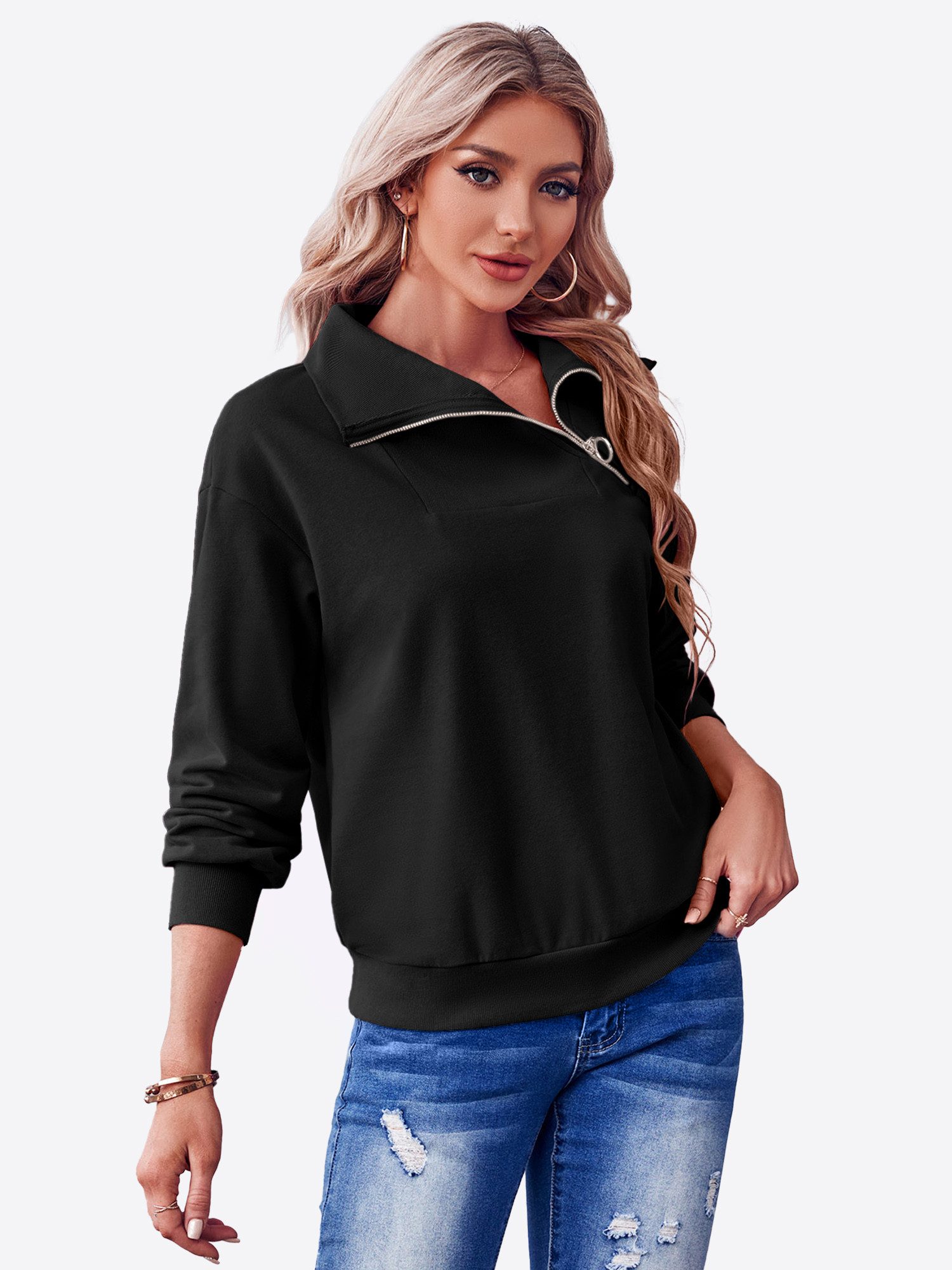 Imily Bela Sweatshirt Damen-Sweatshirt mit Rollkragen und Reißverschluss (P günstig online kaufen