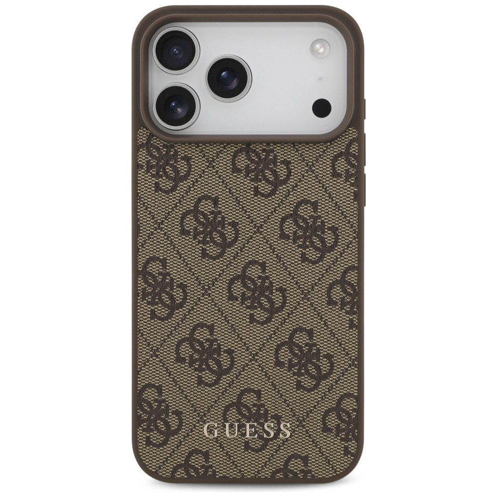 Guess Handyhülle Case iPhone 17 Pro Max Classic Kunstleder braun Logo goldfarbig 6,9 Zoll, Kantenschutz