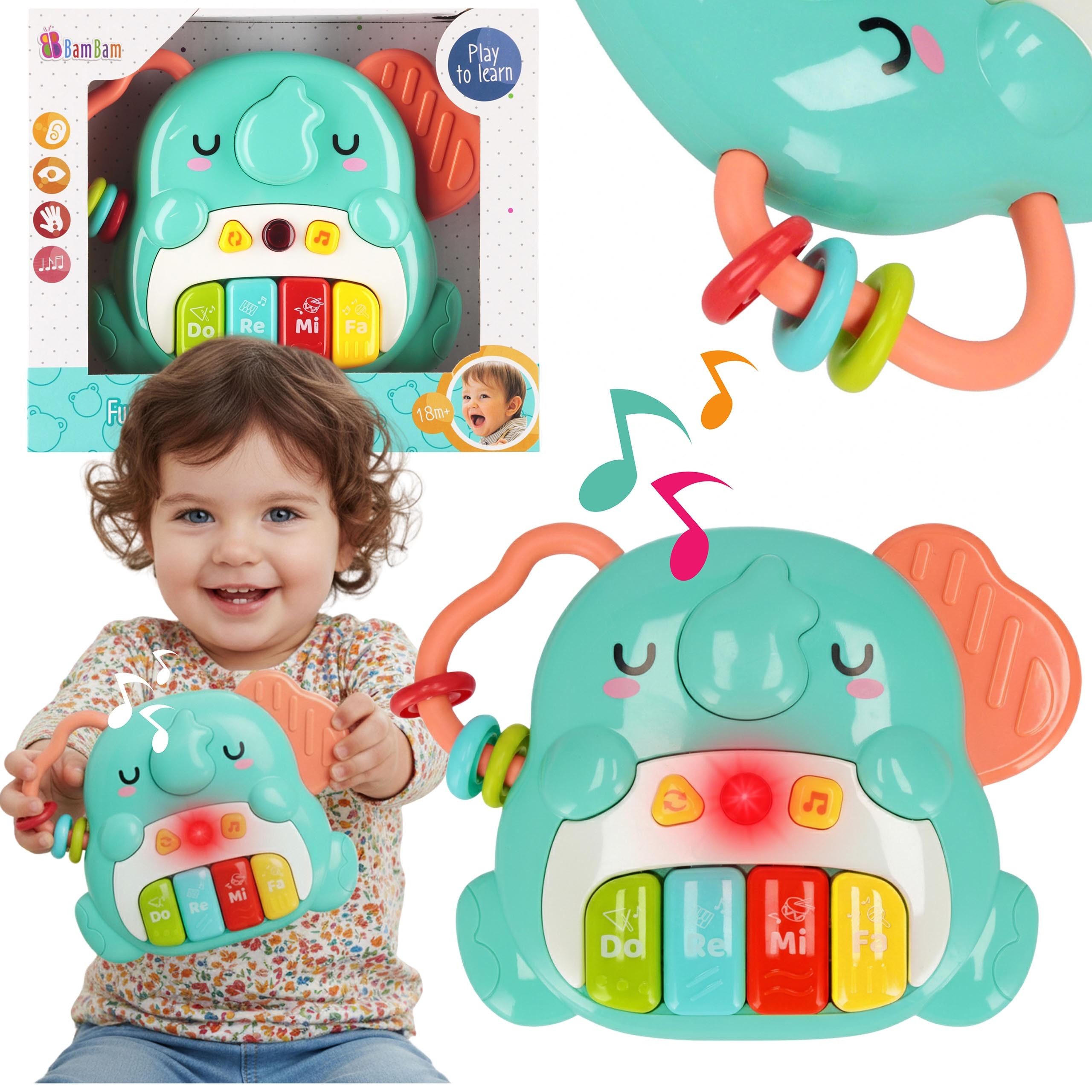 BAM BAM Lernspielzeug Bam Bam Musikalischer ELEFANT KLAVIER, sensorisches Lernspielzeug 18m+