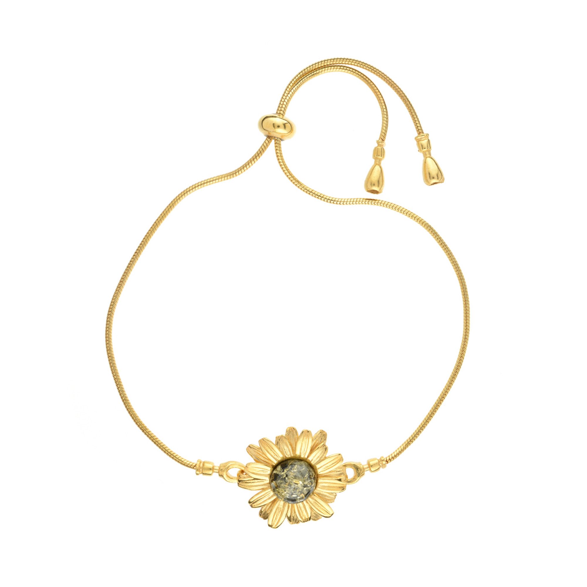 Cavill Silberarmband Grüner baltischer Bernstein Goldplattiertes Silberarmband (1-tlg)