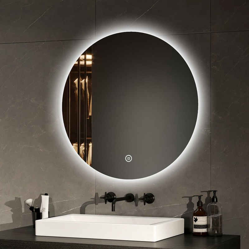 EMKE Дзеркало для ванної кімнати Дзеркало для ванної кімнати Rund mit Beleuchtung LED Настінне дзеркало Badezimmerspiegel, 3 Farben des Lichts, Dimmbar, Intelligenter Touchschalter