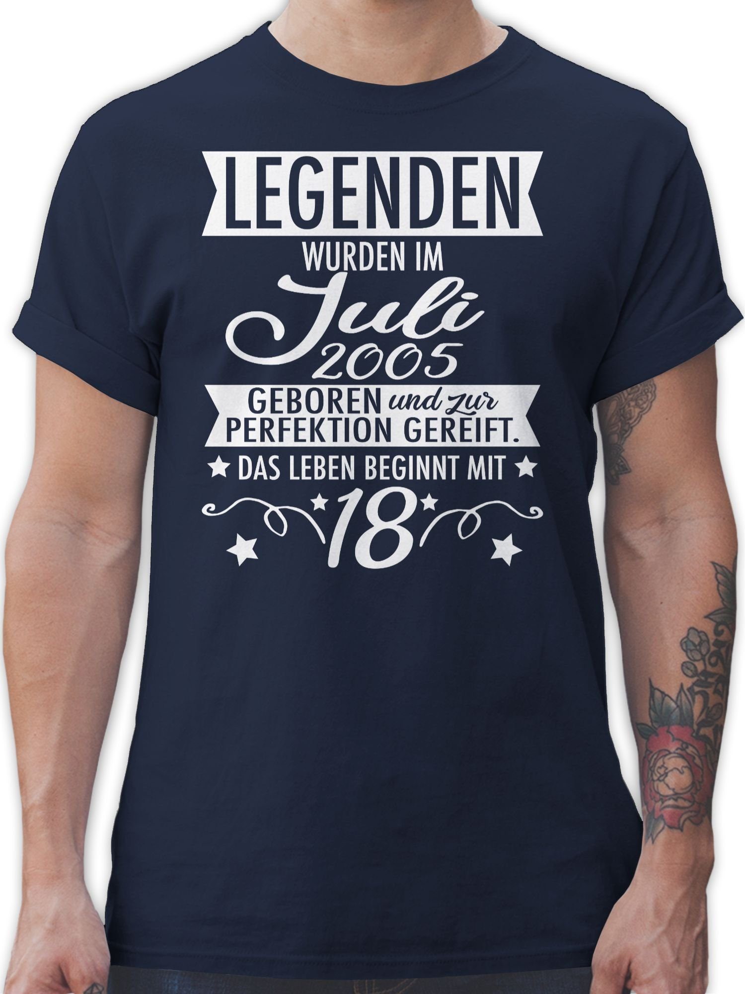 Shirtracer T-Shirt Legenden Juli 2005 Achtzehnter weiß 18. Geburtstag 2 Navy Blau