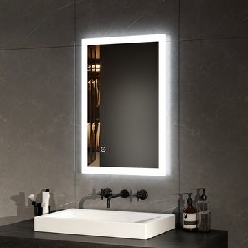 EMKE Badspiegel LED Badspiegel Badezimmerspiegel mit Beleuchtung (Vertikal und Horizontal möglich, Touch-schalter, Wandschalter), Kaltweißlicht Beschlagfrei IP44