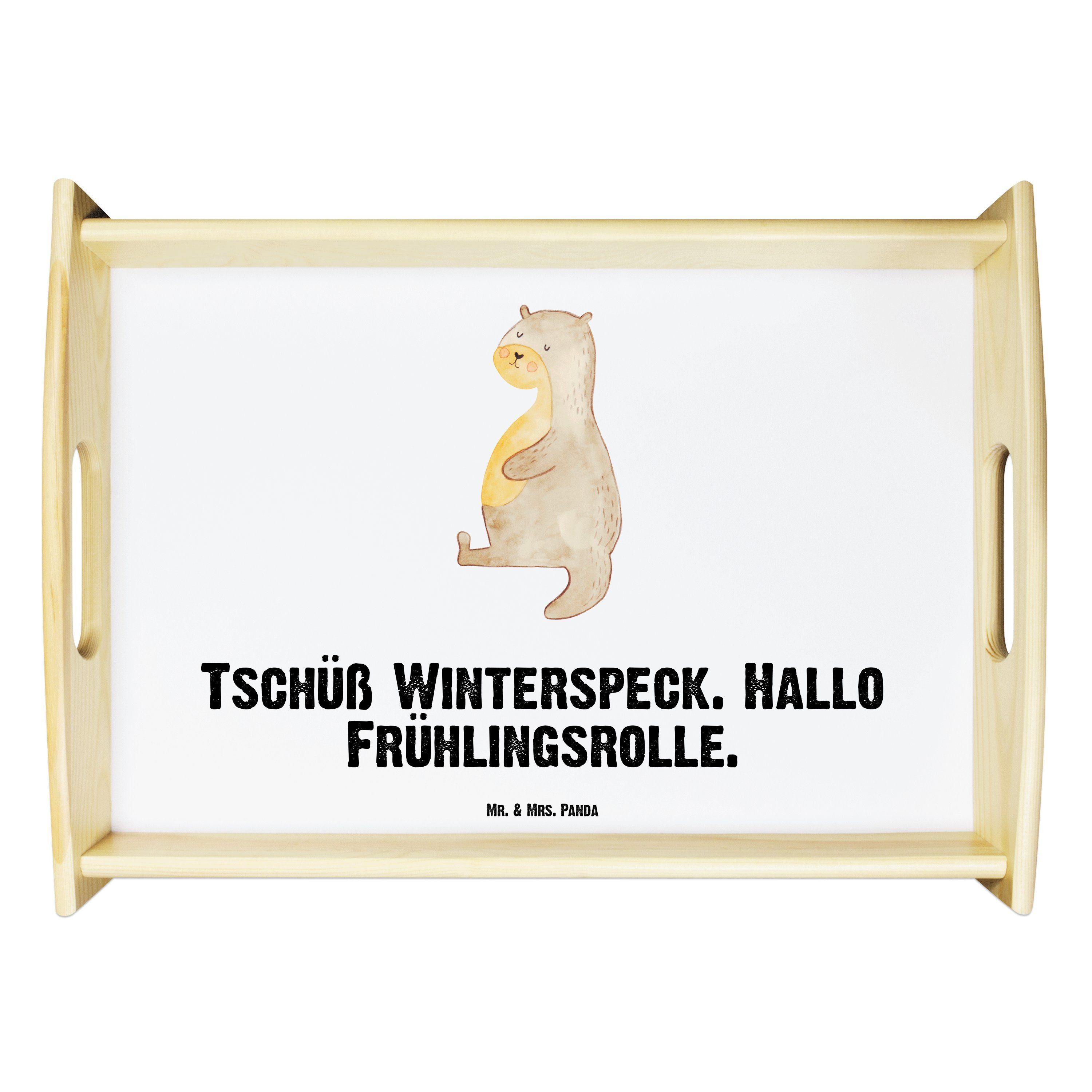 Mr. & Mrs. Seeotter, - Tablett Holztablett, Weiß Echtholz lasiert, Seeotter, - Panda Geschenk, Otter (1-tlg) Otter Bauch