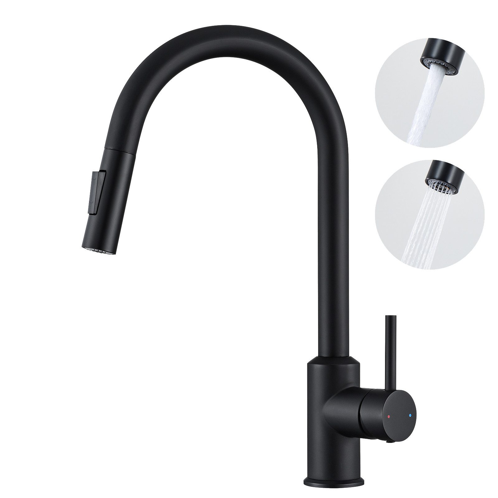 Anycee max Küchenarmatur mit Ausziehbar Brause Wasserhahn Küche Einhand Spültischarmatur 360° Drehbar Mischbatterie Edelstahl, mit 2 Strahlarten