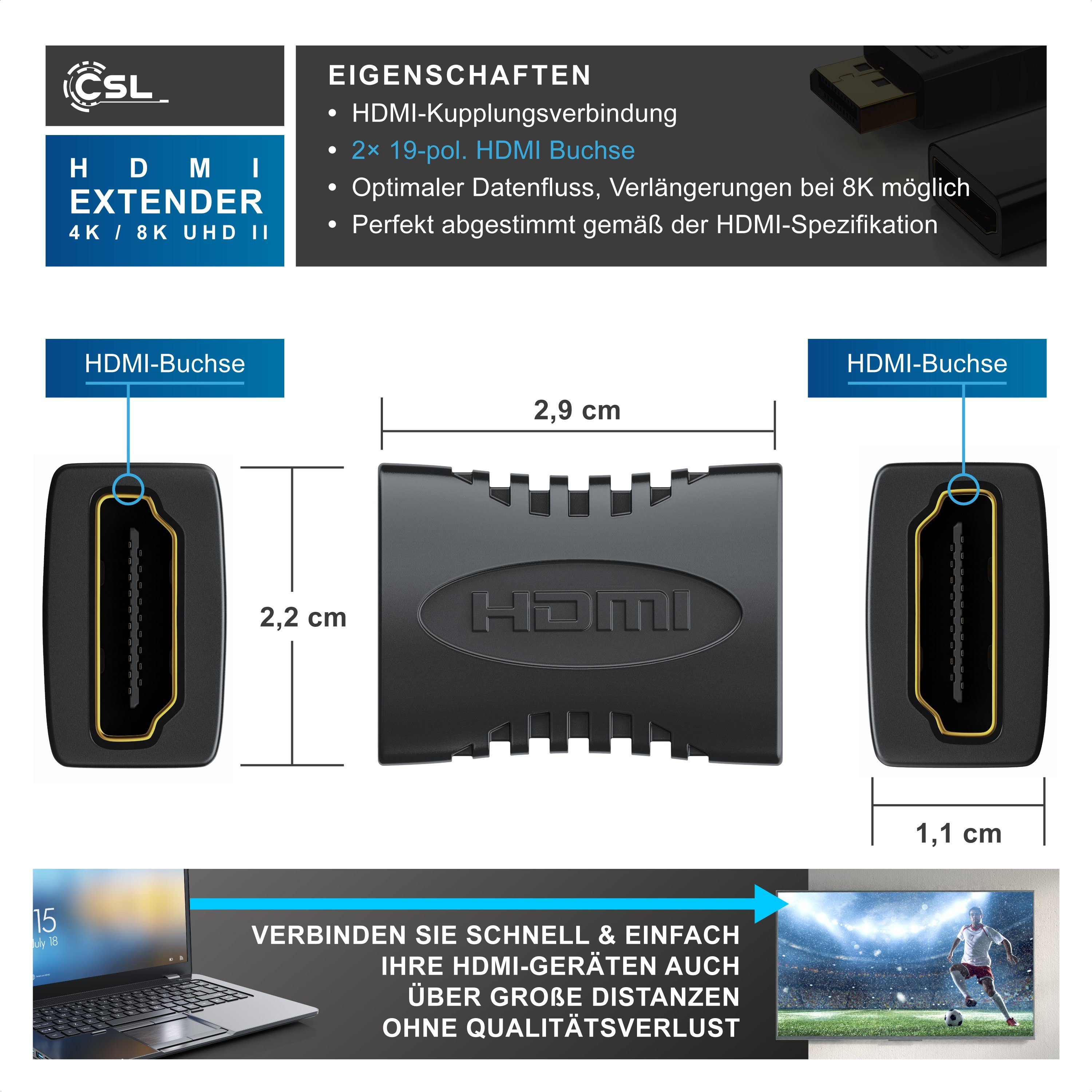 CSL 1080 p Full HD HDMI auf HDMI Adapter, Verlängerung, Kupplung HDMI-Adapter HDMI Typ A zu HDMI, Buchse auf Buchse Adapter, 2K 4K 8K und UHD II für HDMI Kabel