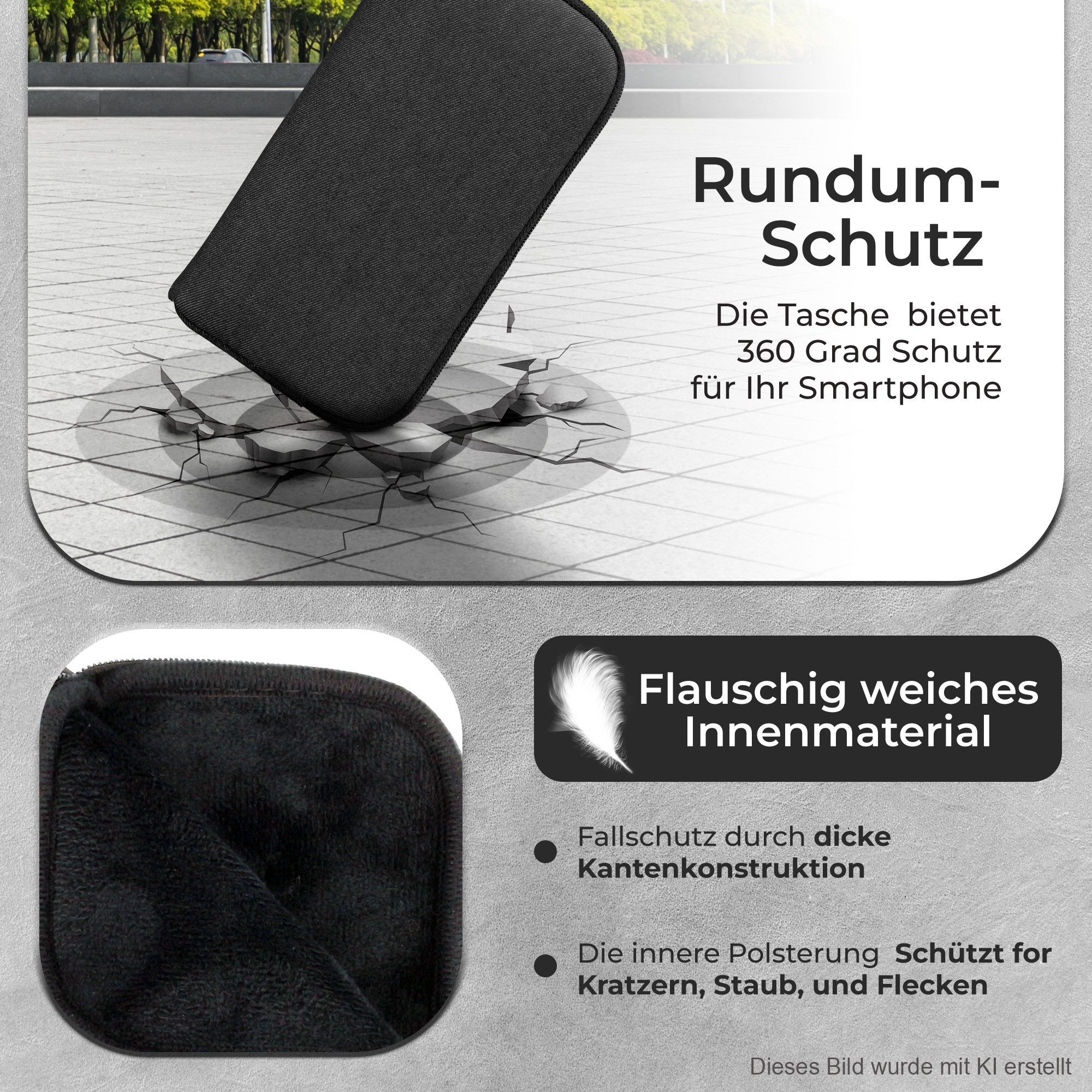 XiRRiX Handytasche für Smartphone - universal Handyhülle mit Handschlaufe (kompatibel mit z.B. Iphone 15 Pro, 16 Pro, 17 Pro, Hülle mit Reißverschluss), Softcase für besten Schutz Dank Polsterung mit Stoßdämpfung