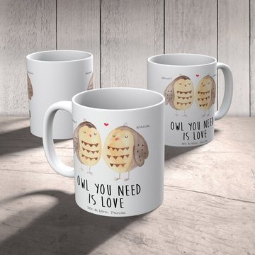 Mr. & Mrs. Panda Tasse Eulen Liebe - Weiß - Geschenk, Tasse, Kaffeebecher, Tasse Sprüche, Te, Keramik, Einzigartiges Botschaft