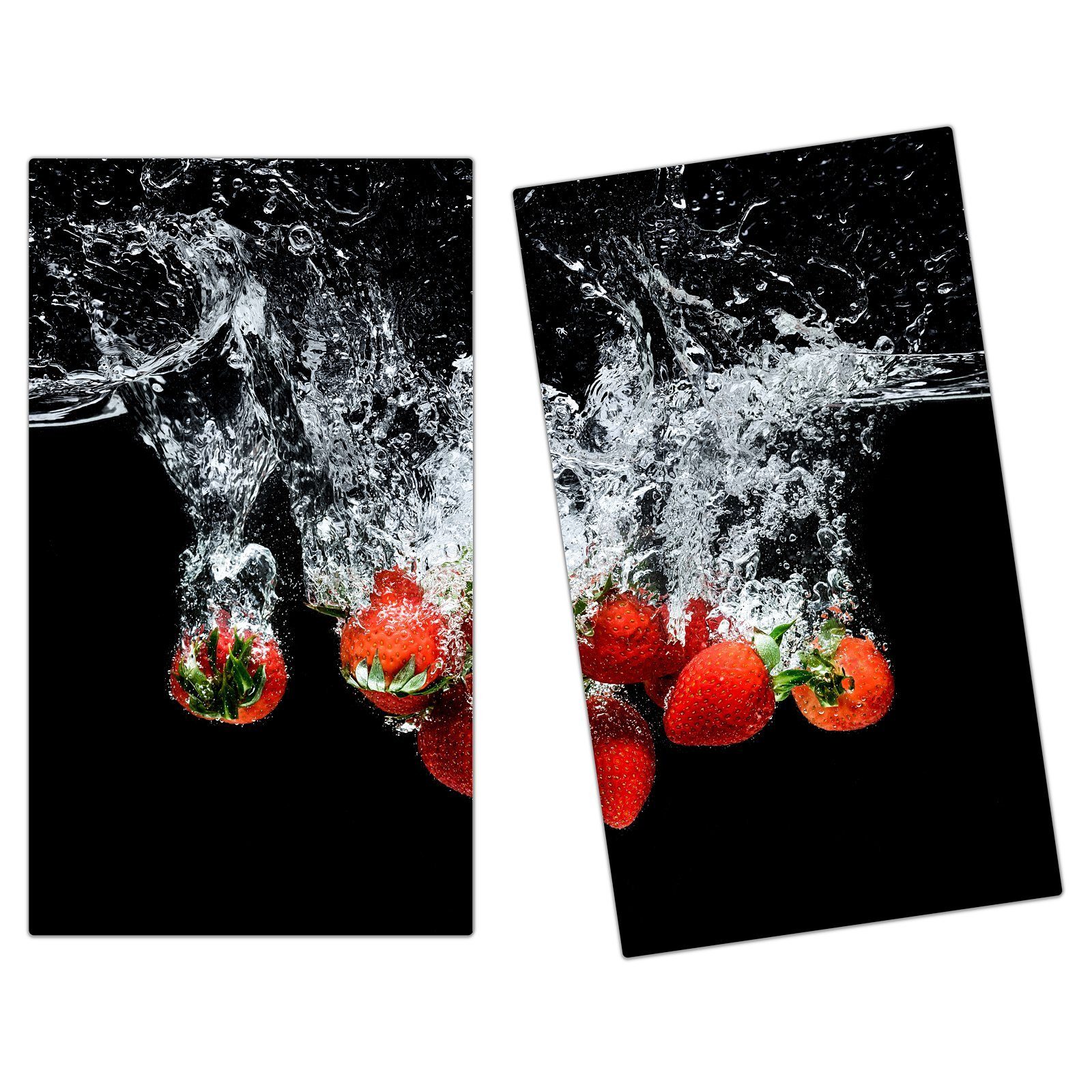 Glas Erdbeeren (2 Spritzschutz aus tlg) Herdabdeckplatte Wasser, im Glas, Primedeco Herd-Abdeckplatte