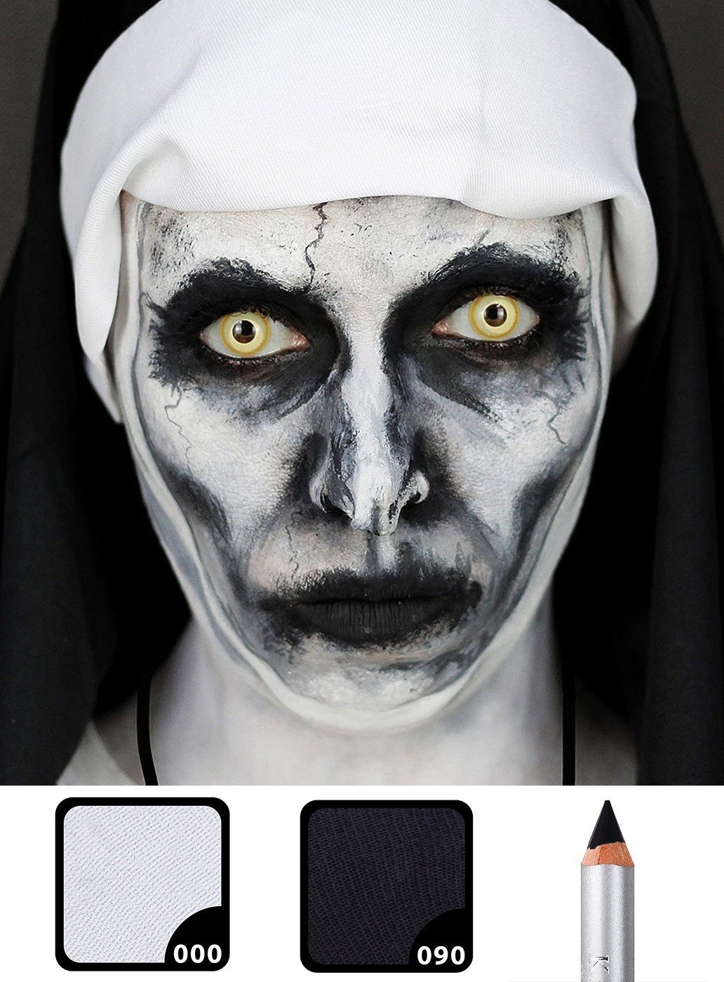 Maskworld Theaterschminke Make-up Set Valak Nonne, Halloween Schminkset Horrornonne mit perfekt abgestimmten Komponenten