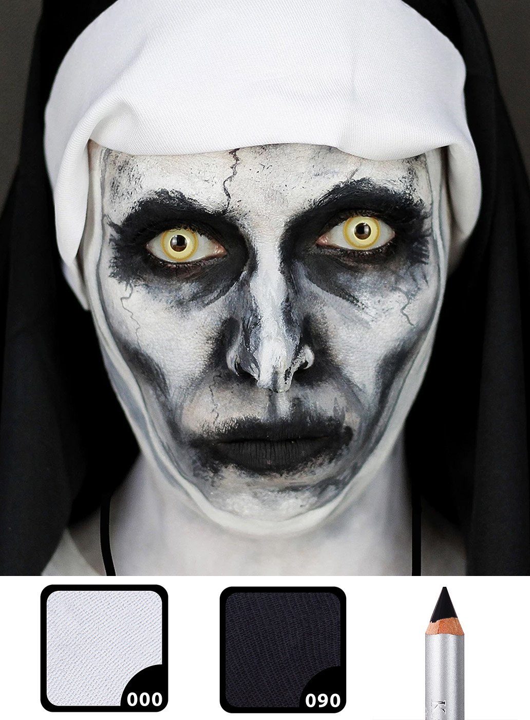 Maskworld Театральный грим Make-up Set Valak Nonne, Halloween Schminkset Horrornonne mit perfekt abgestimmten Komponenten