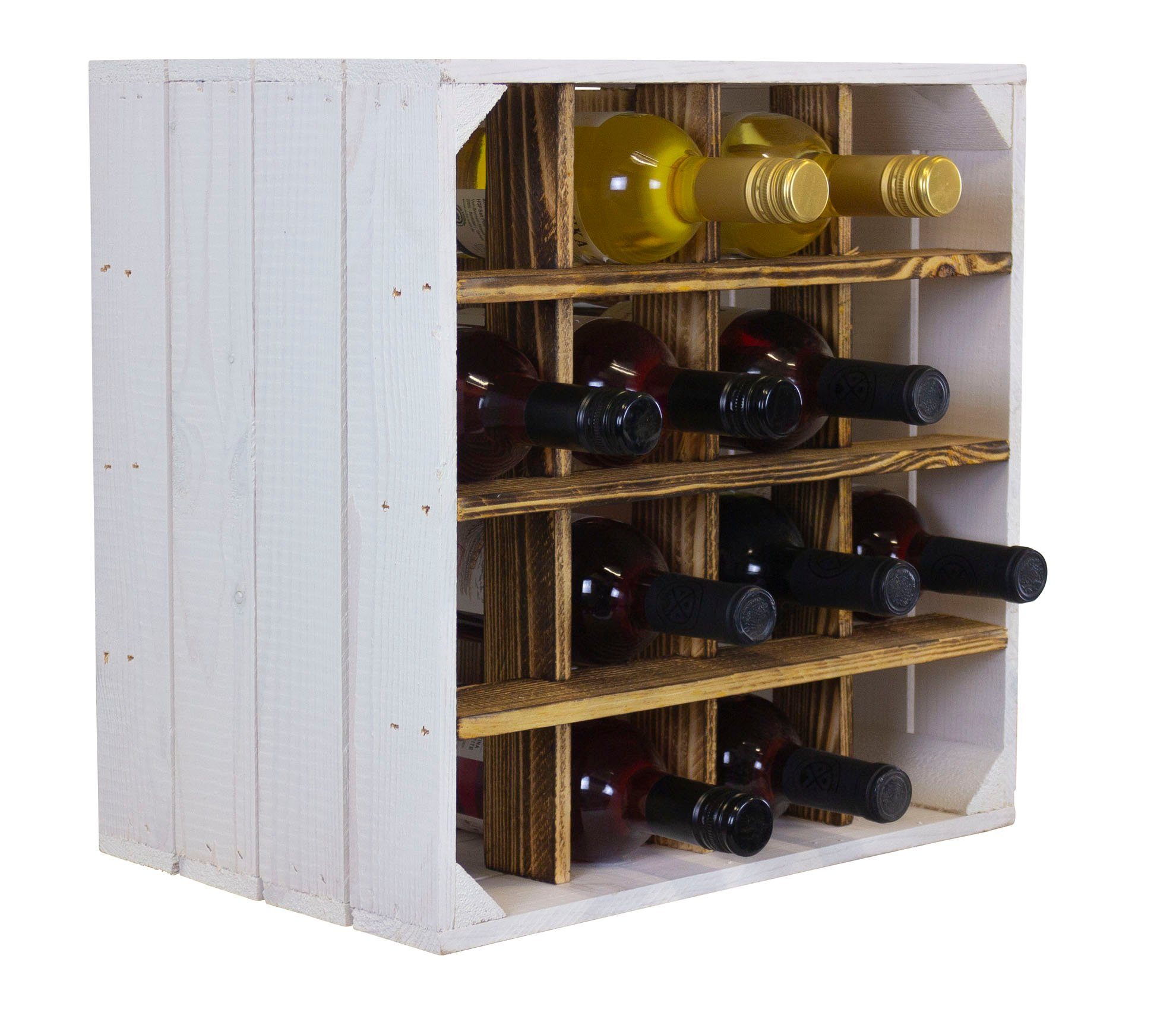 Kistenkolli Altes Land Allzweckkiste Weinregal 16er weiß flam Weinschrank Weinkiste Flaschenregal Weinaufbe (Spar-Set)