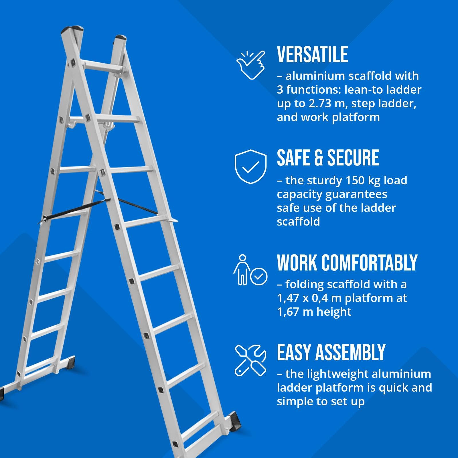 MSW 3-in-1 work scaffold, ladder scaffold, folding scaffold, multifunctional scaffold, aluminum scaffold