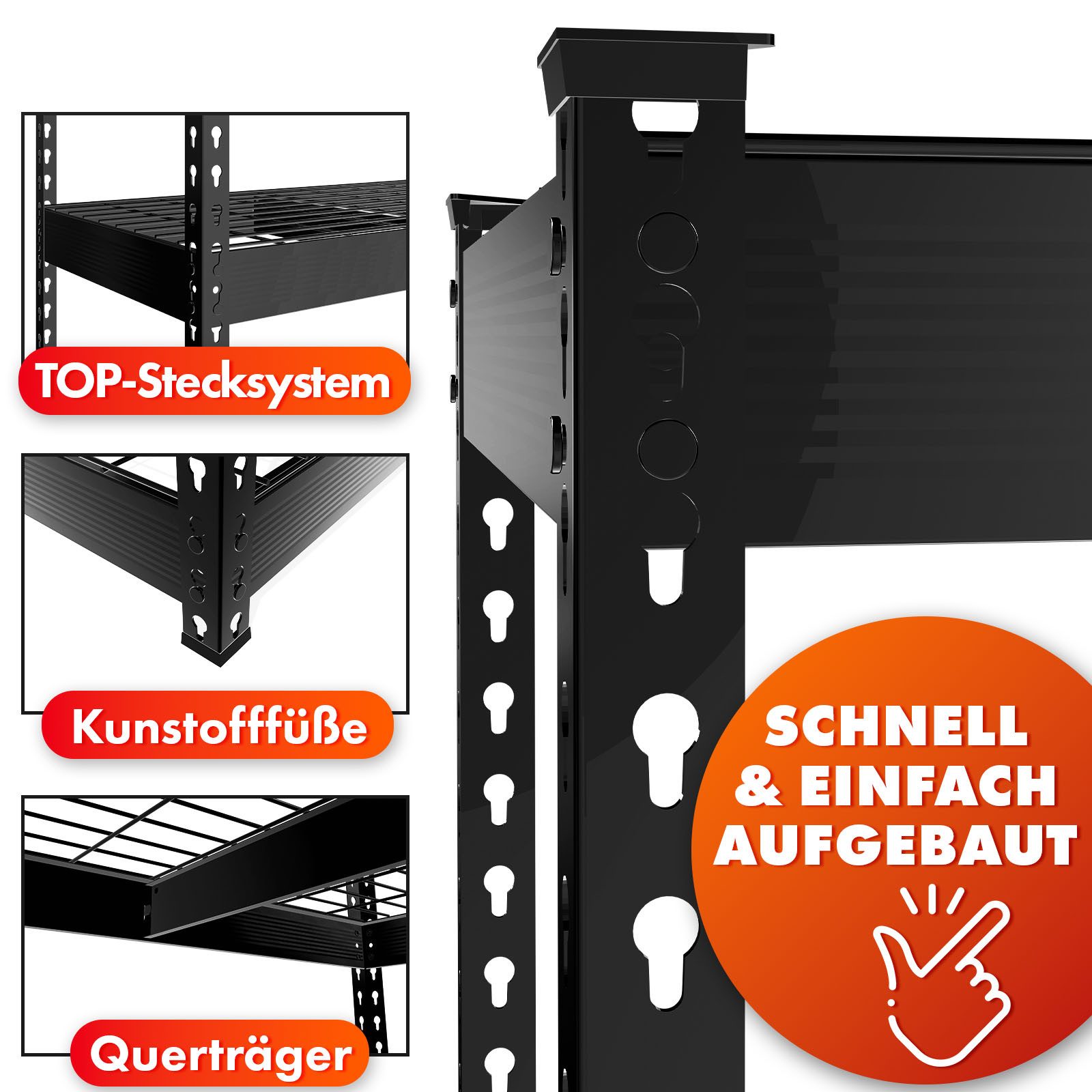 Floordirekt Schwerlastregal Yukon Rivet aus Stahl, belastbar bis zu 1400 kg, Werkzeuglose Montage, Verschiedene Größen & Farben 1-tlg., Witterungsbeständig, In- – Bild 4 von 5