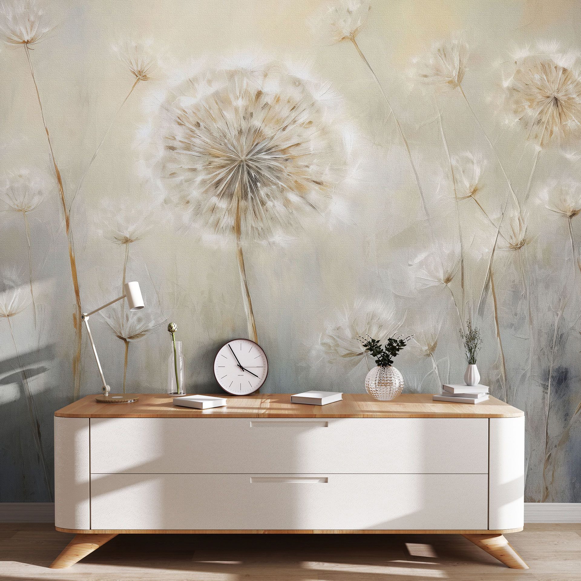 K&L Wall Art Vliestapete XXL Fototapete Natur Landschaftstapete Mustertapete, botanisch, Vintage, Landschaft, Blumen Gemälde