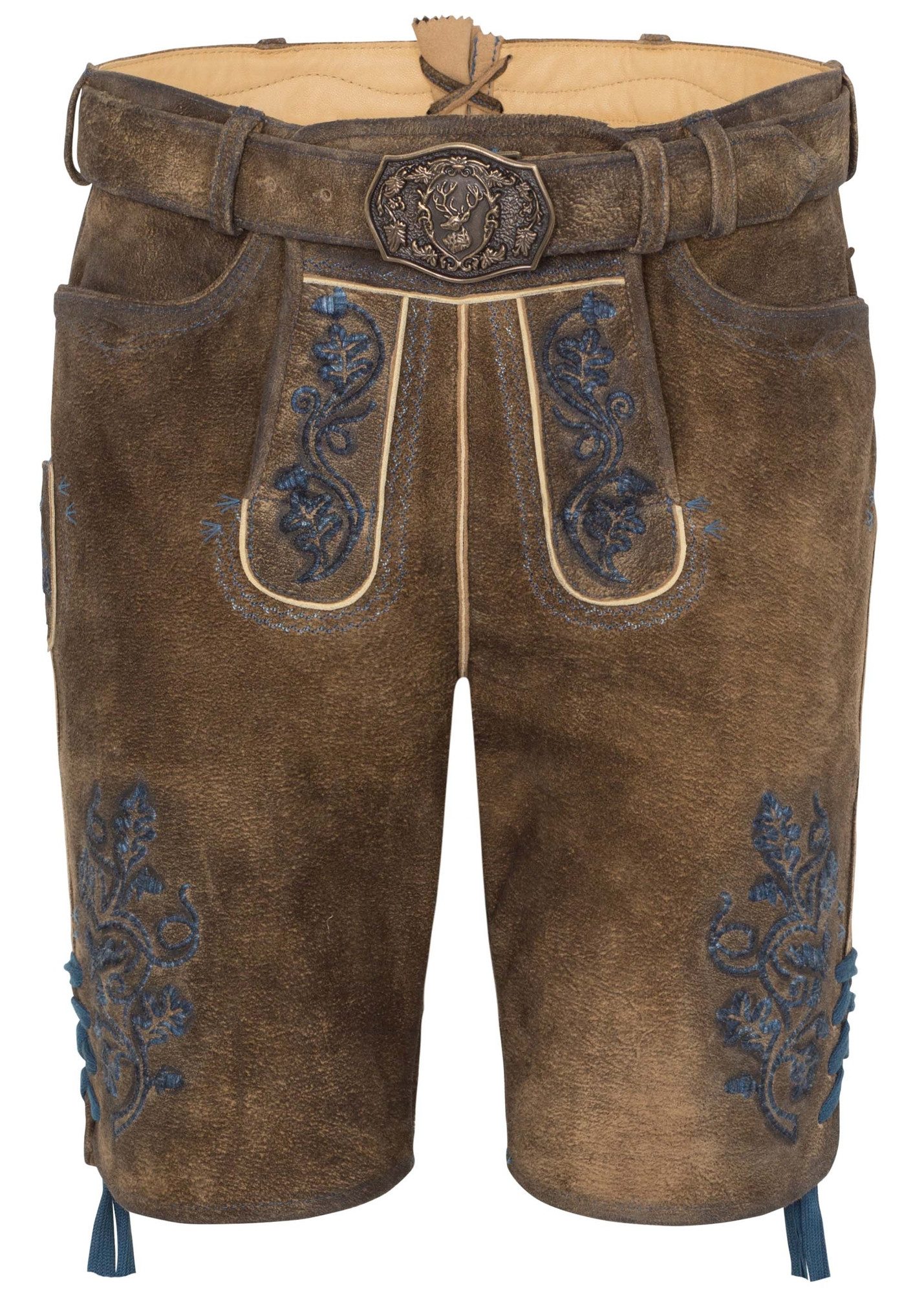 Spieth & Wensky Trachtenlederhose 1519 Presley Herren Trachtenhose Lederhose kurzhose mit Gürtel Ziegenvelour