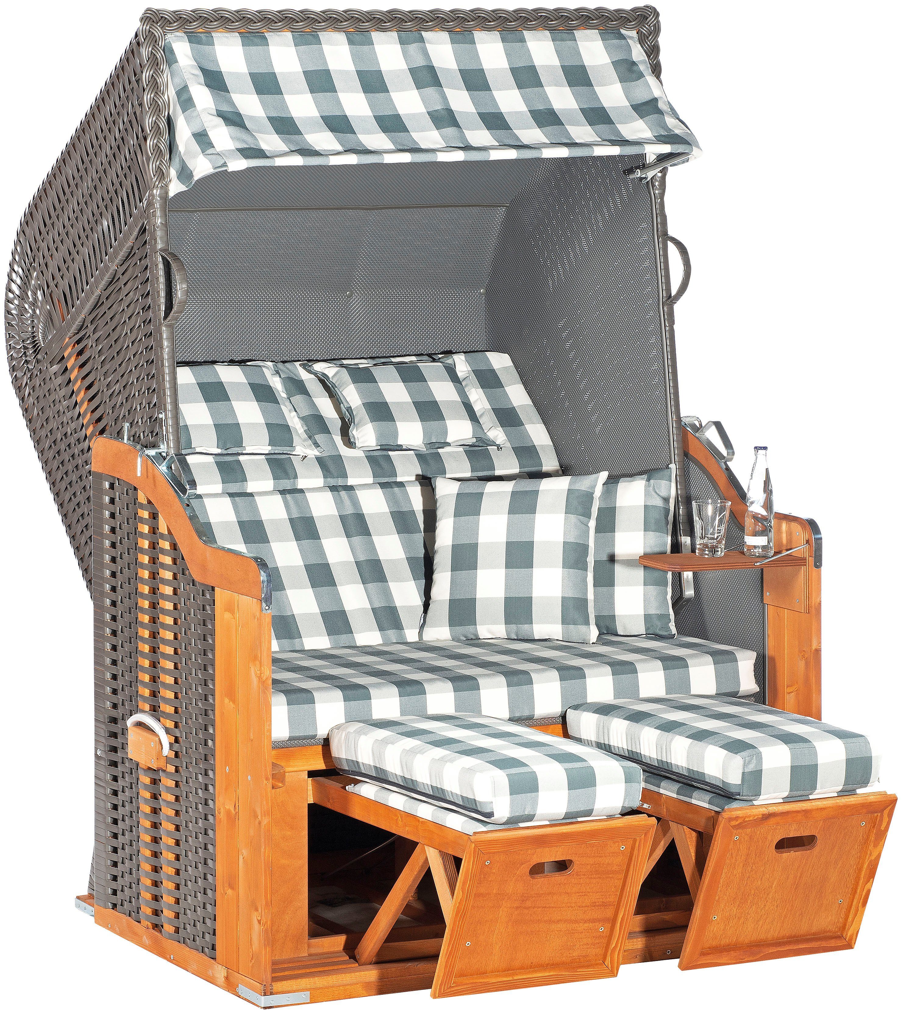 SunnySmart Strandkorb Rustikal 255 Plus, BxTxH: 125x90x160 cm, Halblieger, Ostsee-Modell, 2-Sitzer, komplett montiert, Oberkorb in einem Stück geflochten