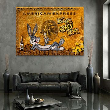 ArtMind XXL-Wandbild LET THE MONEY WORK - BUGS BUNNY - GOLD EDITION, Premium Wandbilder als Poster & gerahmte Leinwand in 4 Größen, Wall Art, Bild, Canva