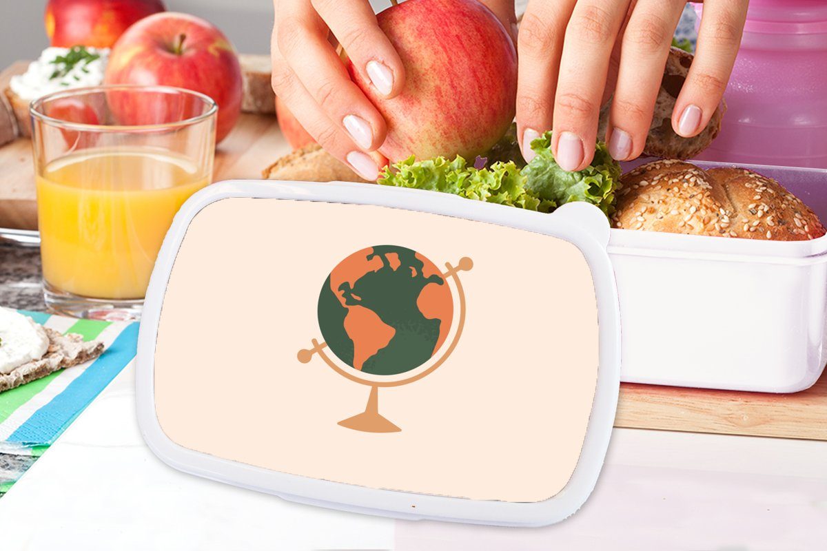MuchoWow Lunchbox Brotdose, für Kunststoff, Pastell Mädchen - - Einfach, Kinder und und Globus weiß Erwachsene, Jungs für (2-tlg), Brotbox