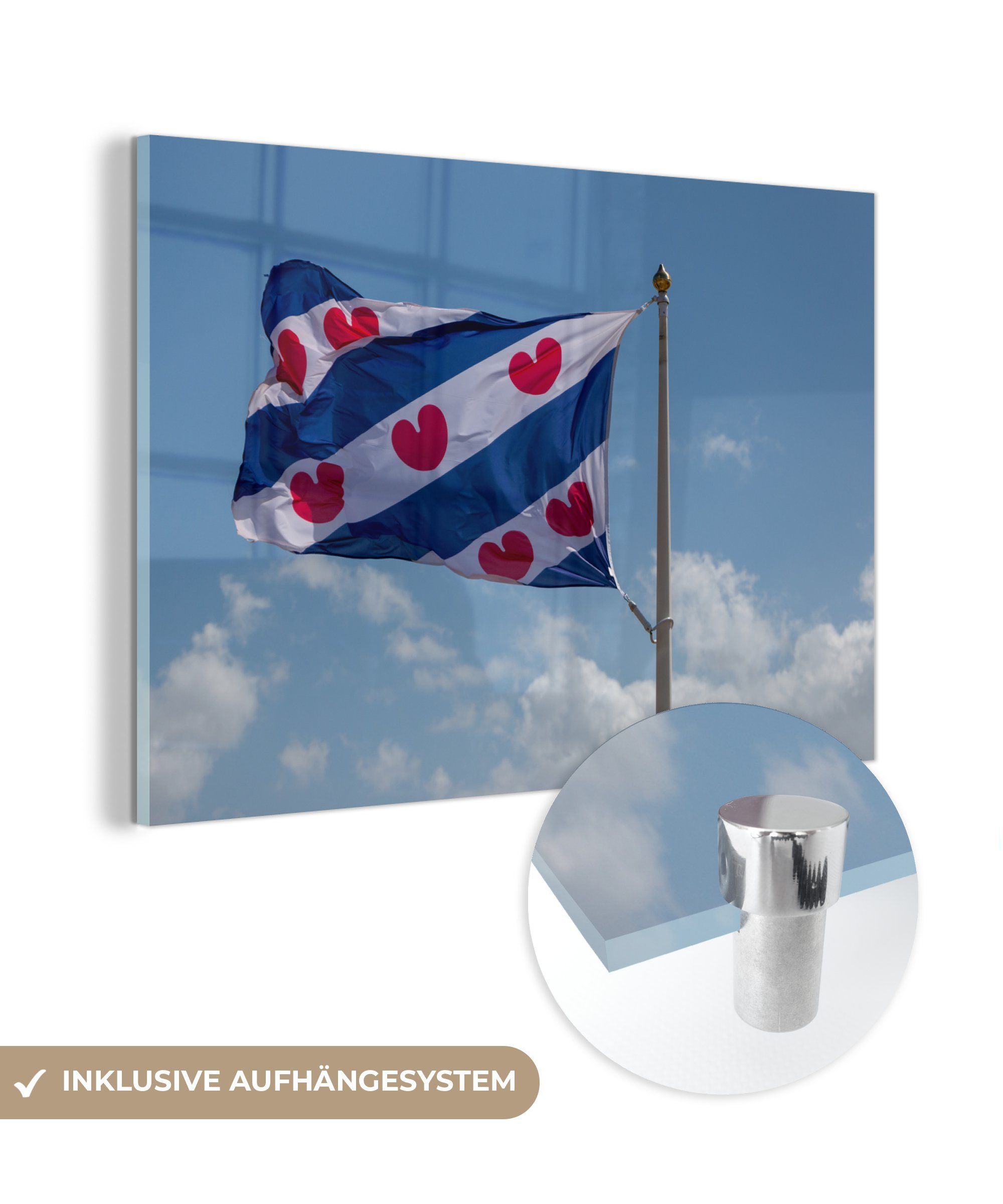 MuchoWow Acrylglasbild Friesland - Friesische Flagge - Himmel, (1 St), Acrylglasbilder Wohnzimmer & Schlafzimmer