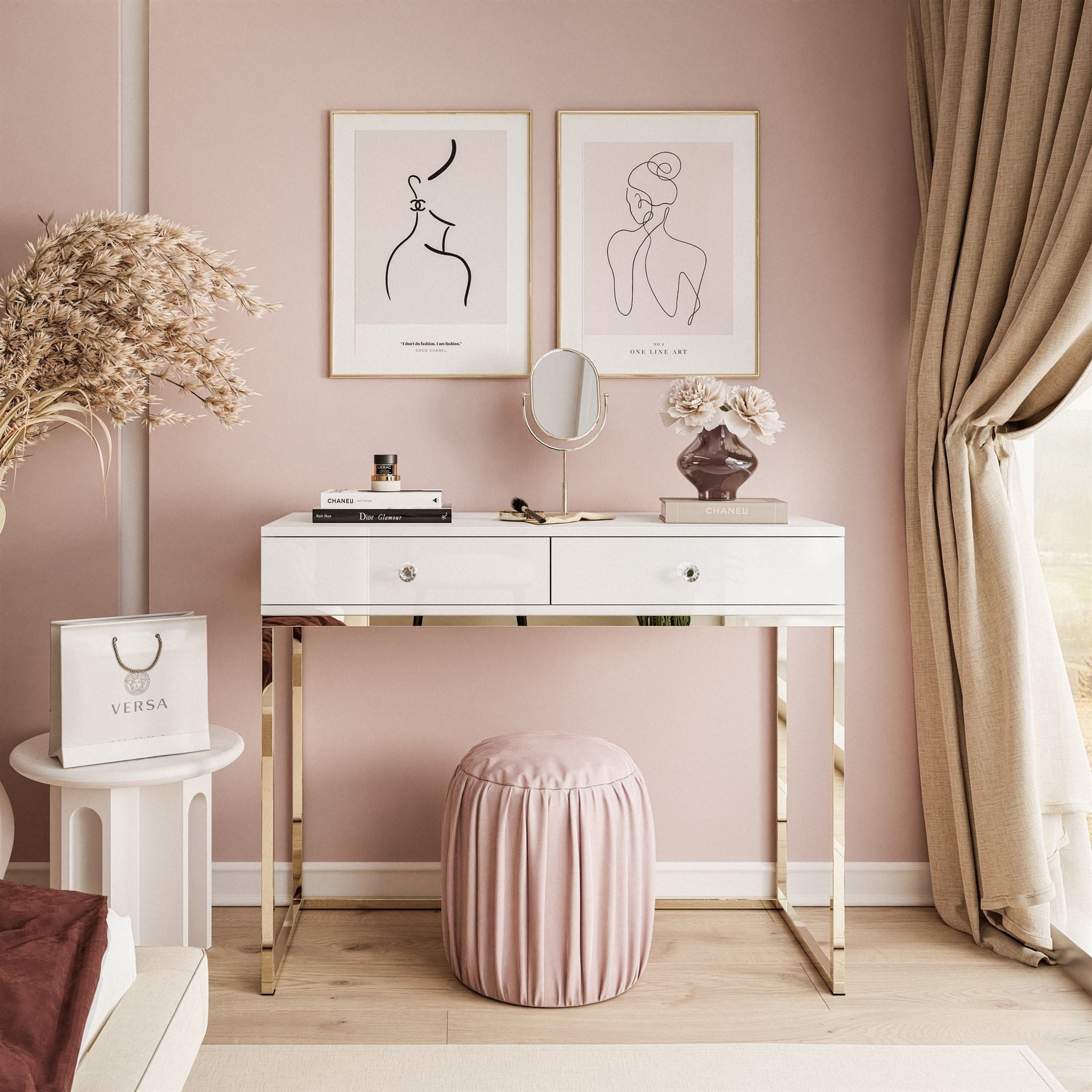 ALLHOUSE24 Konsolentisch NOEL 100 cm Breite Konsolentisch Schubladen Metallgestell GOLD Chrom, Breite: 100 cm, Höhe: 81 cm, Tiefe: 42 cm