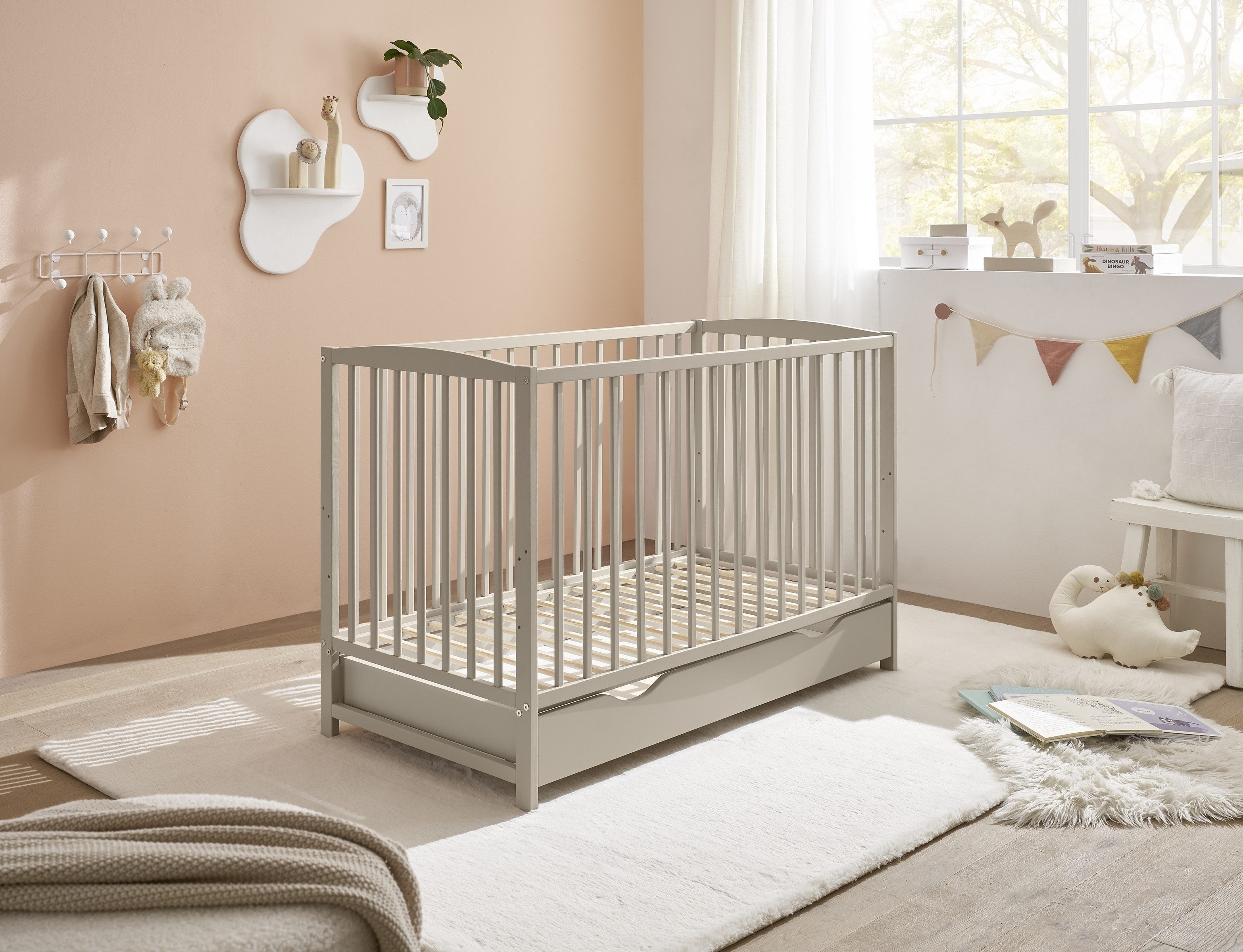 PREISBRECHER Babybett TEFFY, in Kaschmir, Nadelholz massiv - 74x84x145cm (BxHxT)