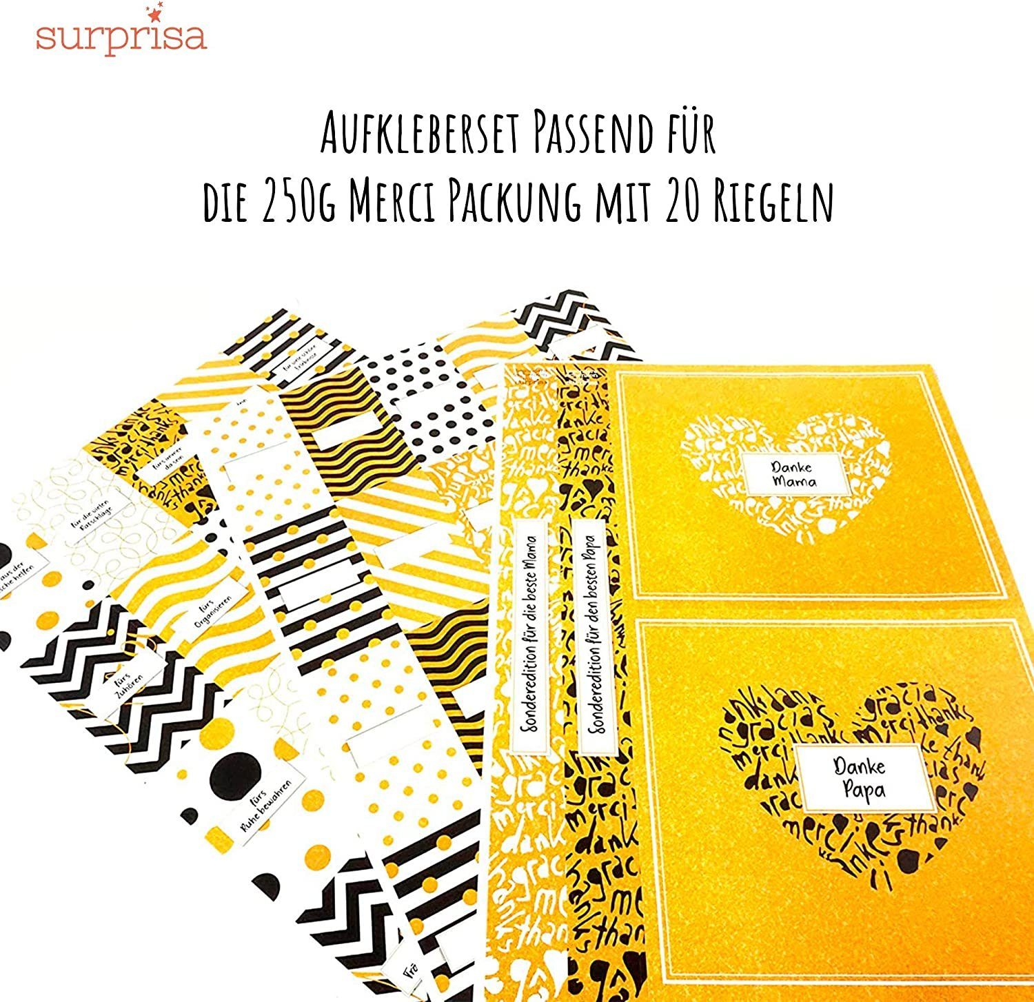 SURPRISA Aufkleber Set 'Danke' für Merci Schokolade, individuelles Geschenk, um Danke zu sagen