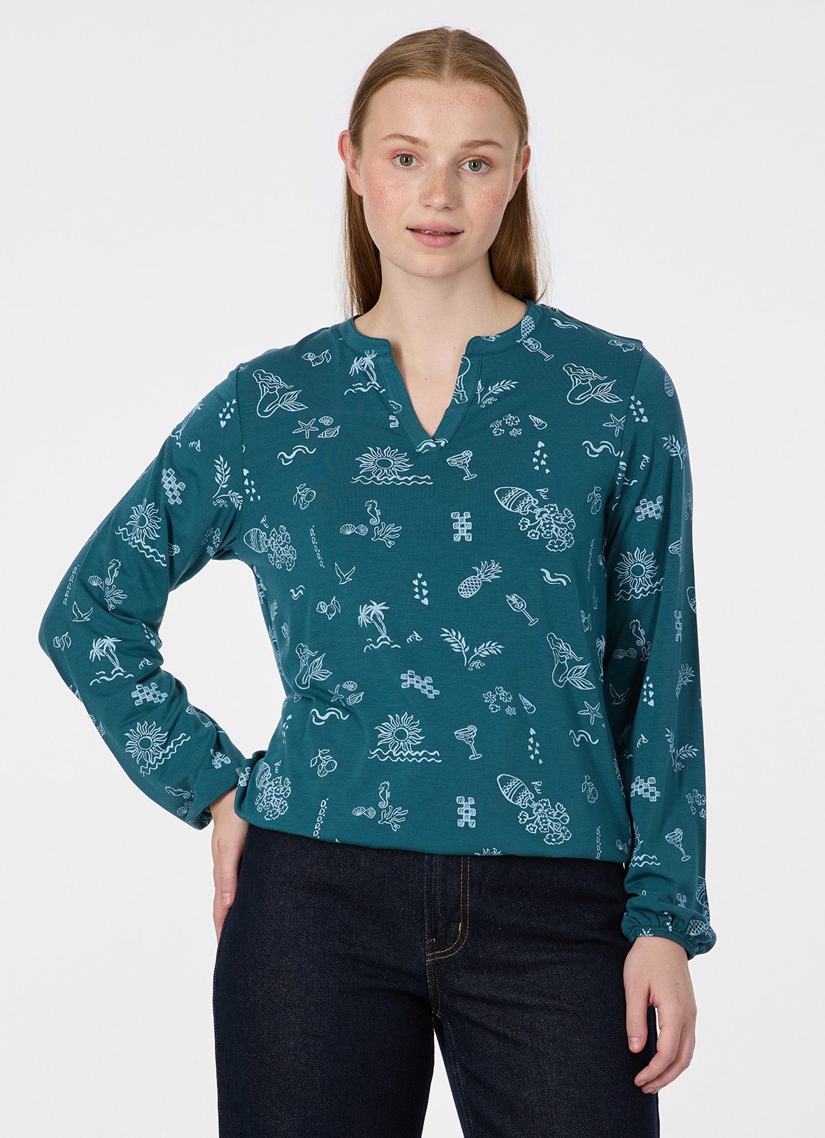 Ragwear Langarmshirt SANTICA PRINT Viskosemischung mit Gummizug und Allover-Print