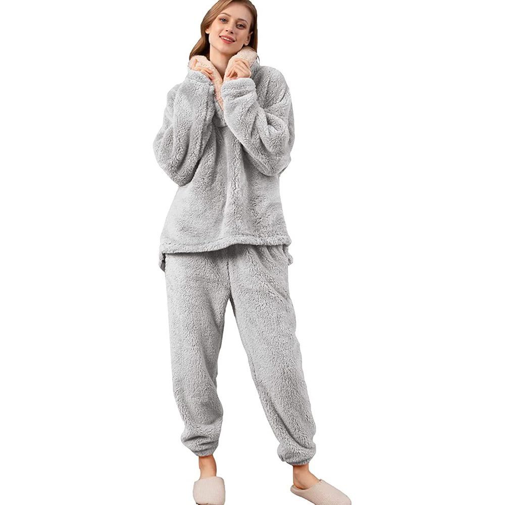 Schlafanzug,gemütliche Flanell-Nachtwäsche Opspring und Pyjama 2er-Set warme