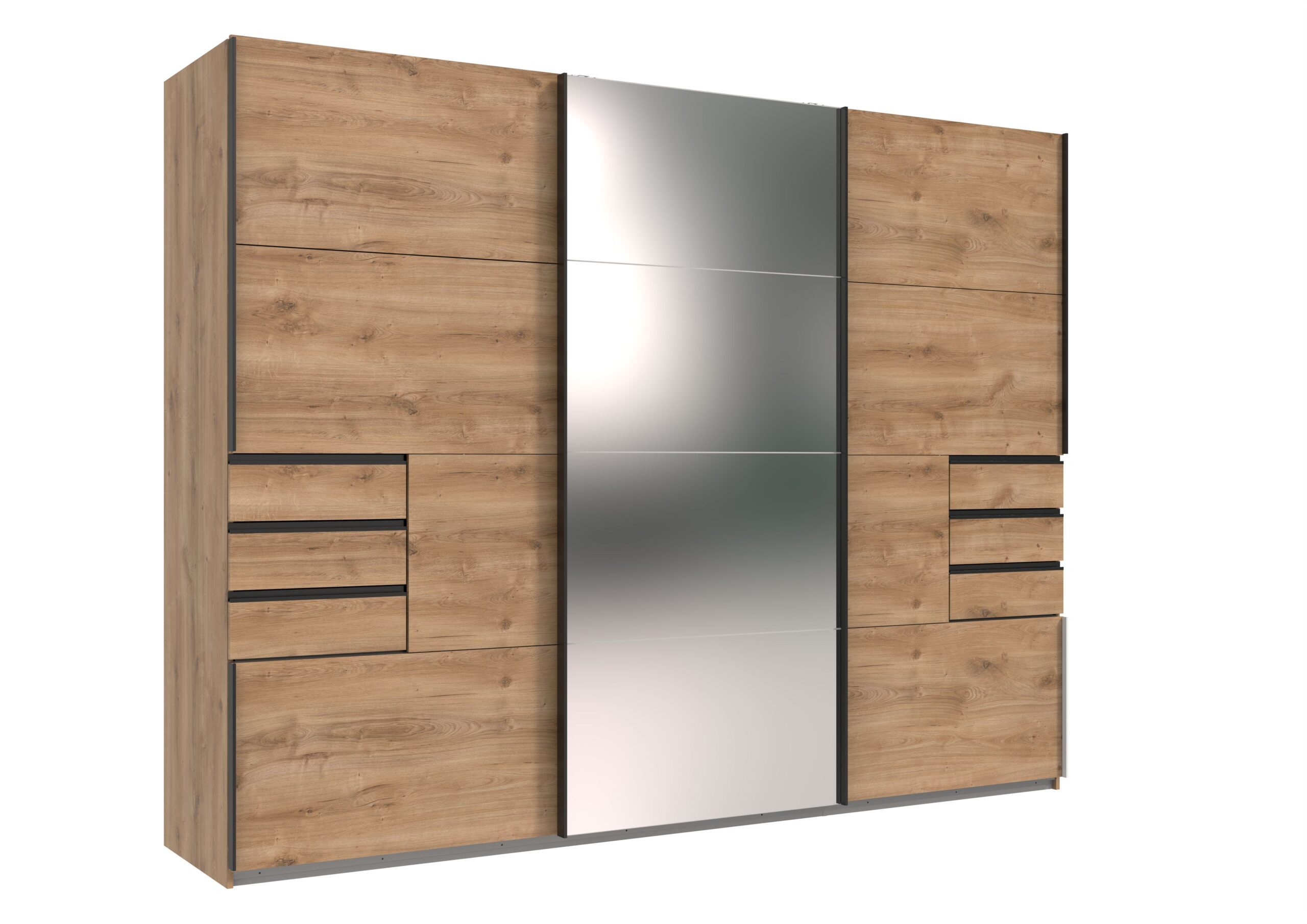 möbel-direkt.de Kleiderschrank Saigon in Plankeneiche und schwarzen Griffen (Spar-Set, 1-St., Kleiderschrank) mit Spiegeltür