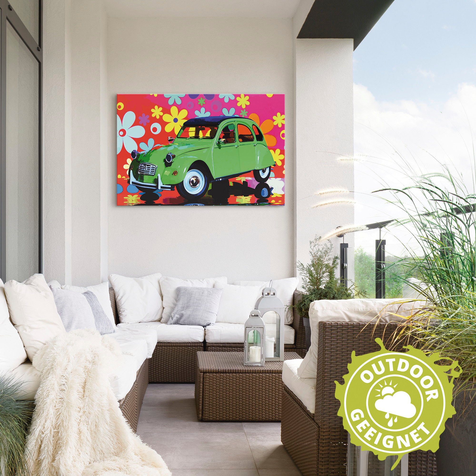 Artland Alu-Dibond-Druck CitroÃ«n 2CV grün, Auto (1 St), für Innen- und Außenbereich geeignet, Outdoorbild