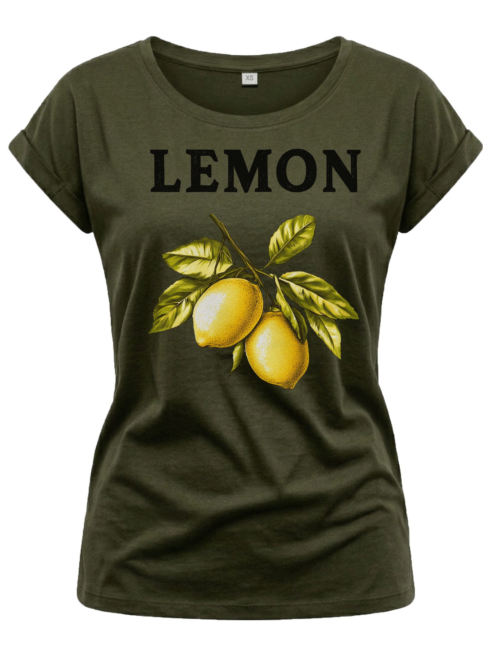 Kurzarmshirt mit Zitronen Print für Damen Modern Lässig Elegant