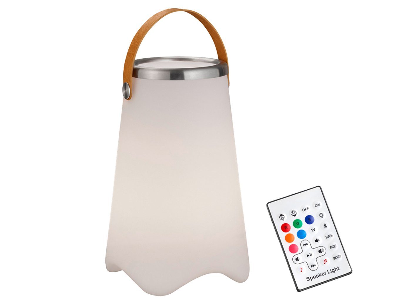 meineWunschleuchte LED Außen-Tischleuchte, Farbwechsel und Bluetooth Lautsprecher, LED fest integriert, Warmweiß, Akku Outdoor Stimmungslicht ohne Kabel mit Weinkühler, Höhe 38cm