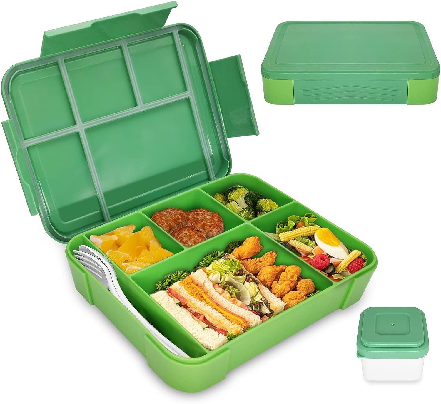 XDeer Lunchbox Kinder Brotdose (6 Fächer) 1300ml Jausenbox,Vesperdose, Auslaufsicher/BPA-freiVesperdose für Kinder/Erwachsene Gruen