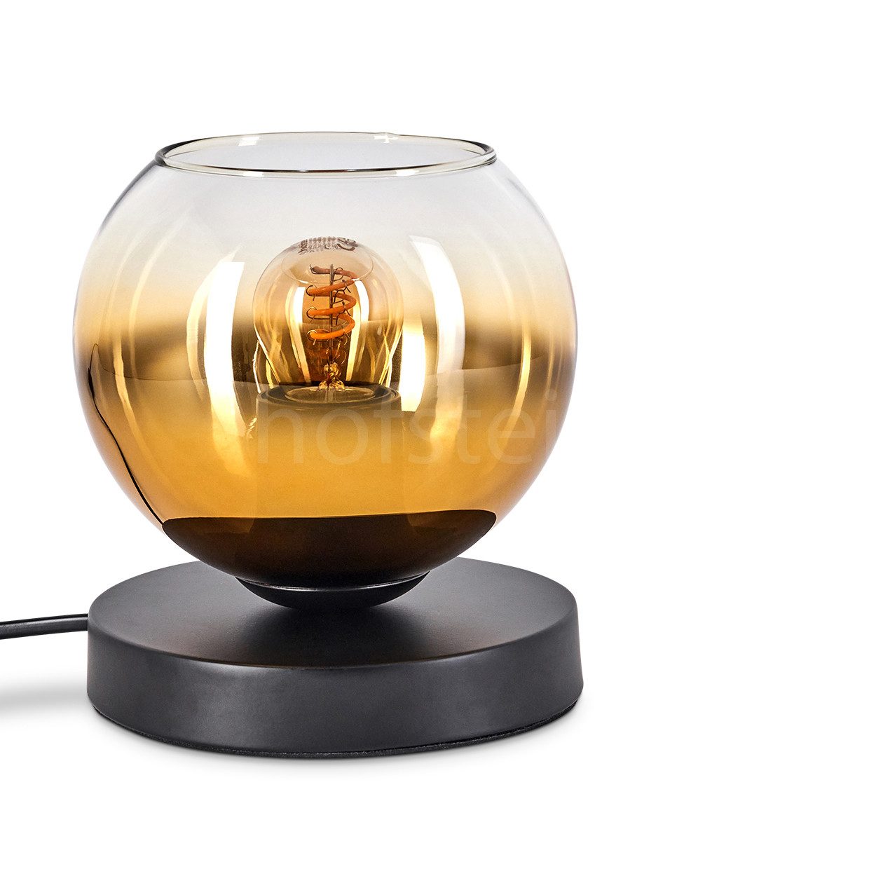 Tischleuchte Tischlampe aus Metall/Glas in Schwarz/Gold/Klar