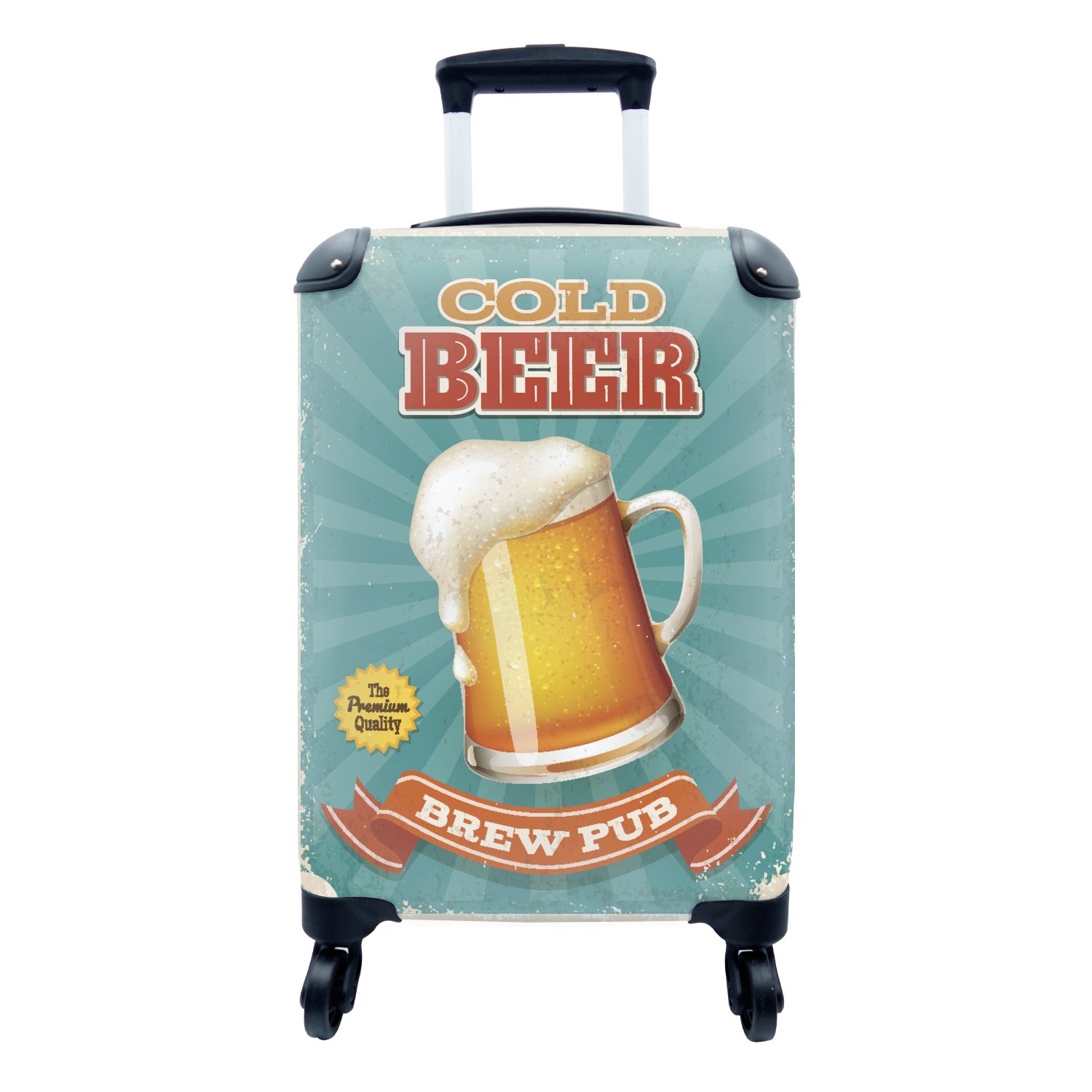 MuchoWow Handgepäckkoffer »Mannshöhle - Bier - Vintage - Banner«, 4 Rollen,  Reisetasche mit rollen, Handgepäck für Ferien, Trolley, Reisekoffer