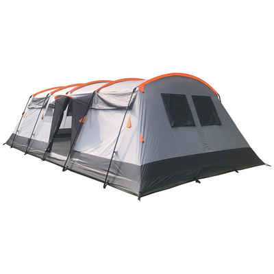 Skandika Gruppenzelt Hurricane 12 Protect (d'grau/orange), Großes Zelt mit 2 Schlafkabinen