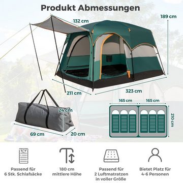 KOMFOTTEU Kuppelzelt Campingzelt, Personen: 6, mit 3 Eingängen & Vorzelt