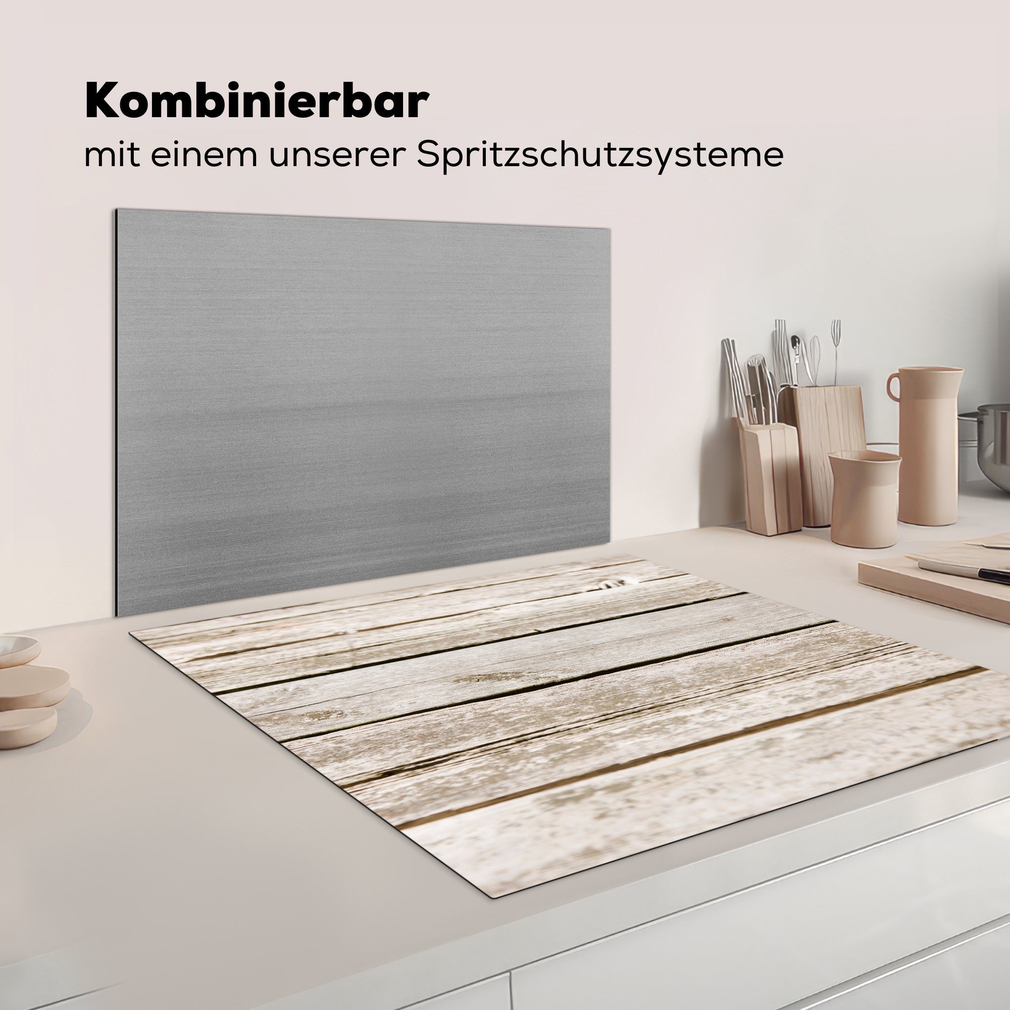 Arbeitsplatte küche cm, für tlg), Bohlenstruktur, 78x78 MuchoWow Vinyl, Ceranfeldabdeckung, Mauer (1 mit Herdblende-/Abdeckplatte