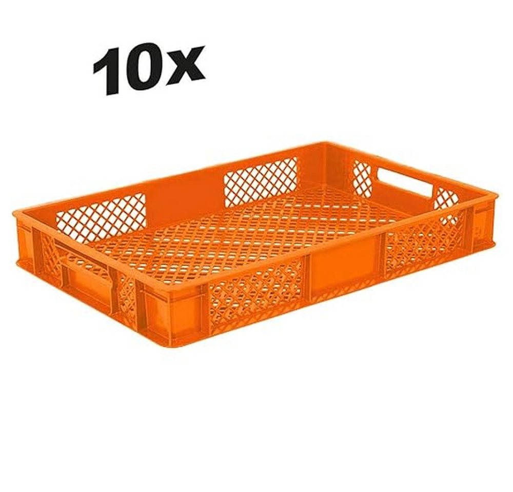 Thumbnail - BRB-Lagertechnik Stapelbox 10x Eurobehälter/Bäckerkiste durchbrochen, LxBxH 600x400x90 mm, Stoßfest, robust und formstab...