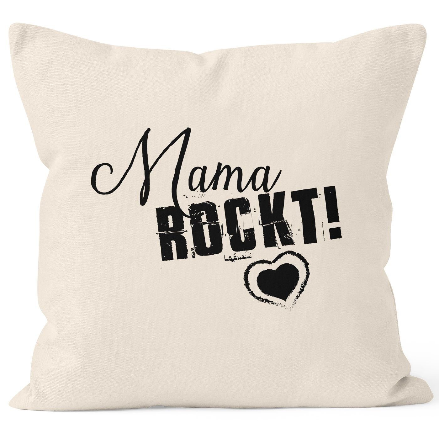 MoonWorks Dekokissen Kissenbezug Mama rockt Geschenk für Mutter Muttertag 40x40 Baumwolle MoonWorks® natur