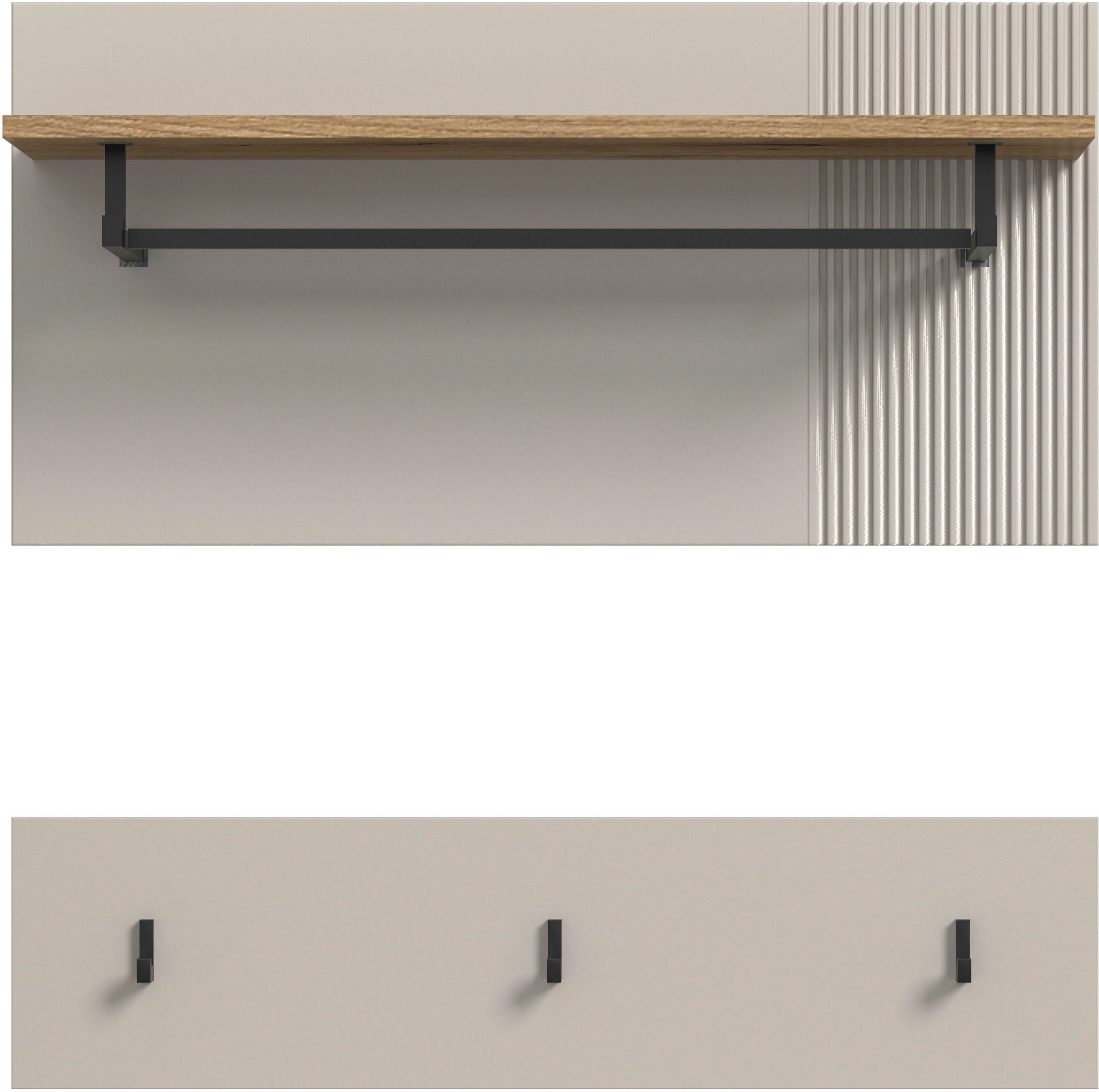 Home affaire Garderobenpaneel EDIL, Breite 80cm, 2-teilig, Hakenleiste & Paneel (moderne Farbkombination, Haken aus Metall), Paneel, Garderobe, Wandboard, Ablage, Wandpaneel