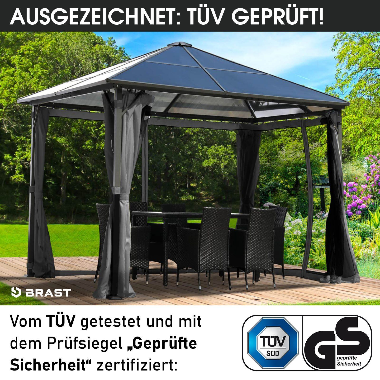 BRAST Pavillon Summerdream Aluminium 3x3m inkl. Moskitonetz, TÜV wasserdicht UV-Schutz festes Dach – Bild 4 von 5