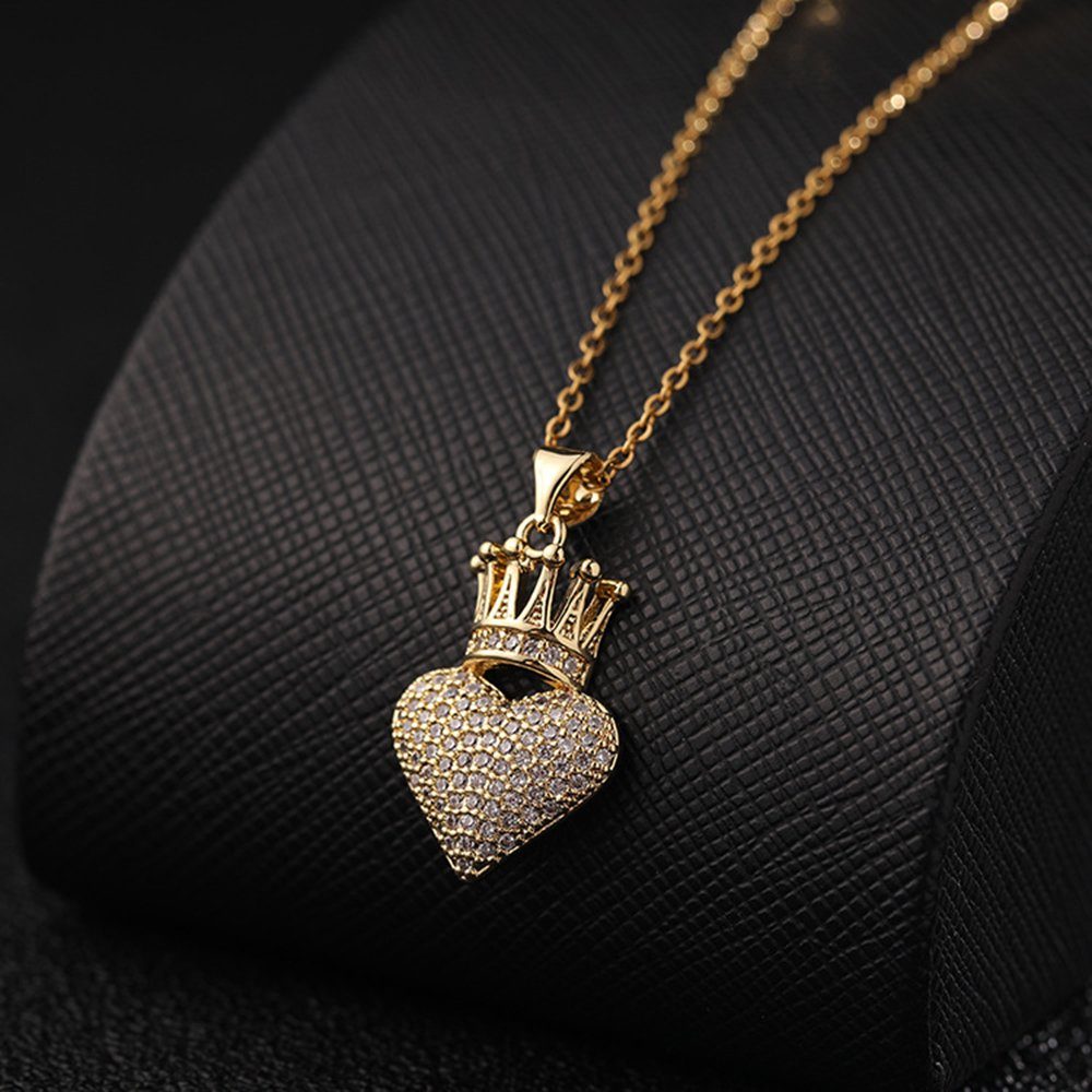 für Herzkette Kette, plattiert Krone Pulloverkette Liebe Anhänger-Halskette, Herz Gold Frauen Schlüsselbein Haiaveng